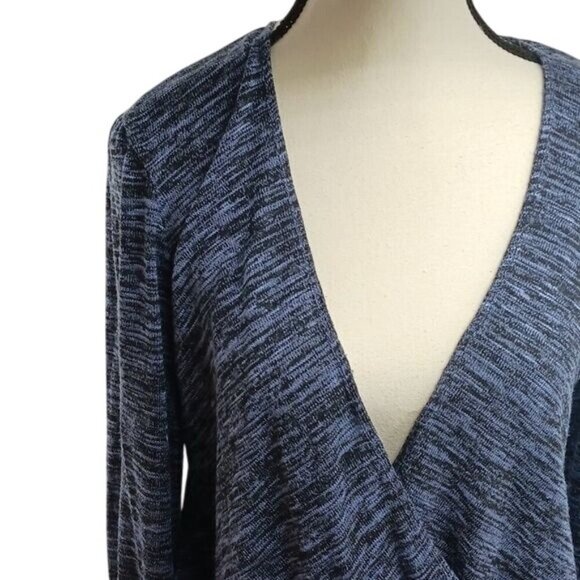 Max Studio Womens Size M Blue Surplice V Neck Long Sleeve Knit Sweater - Picture 3 of 8